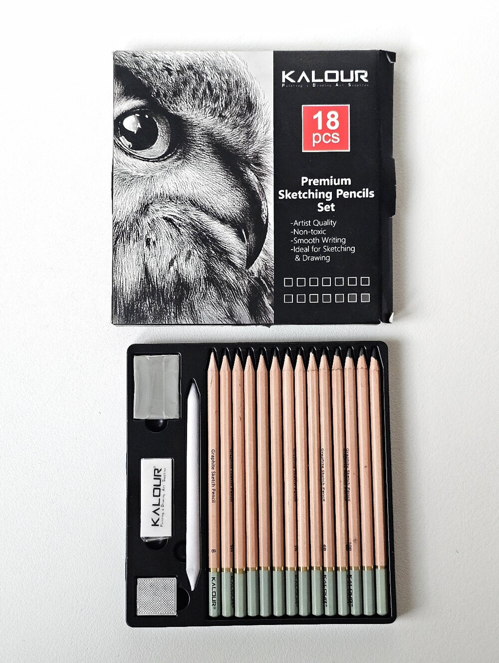 KALOUR 18 Piece Professional Sketching Pencil Set Graphite Drawing Art Kit